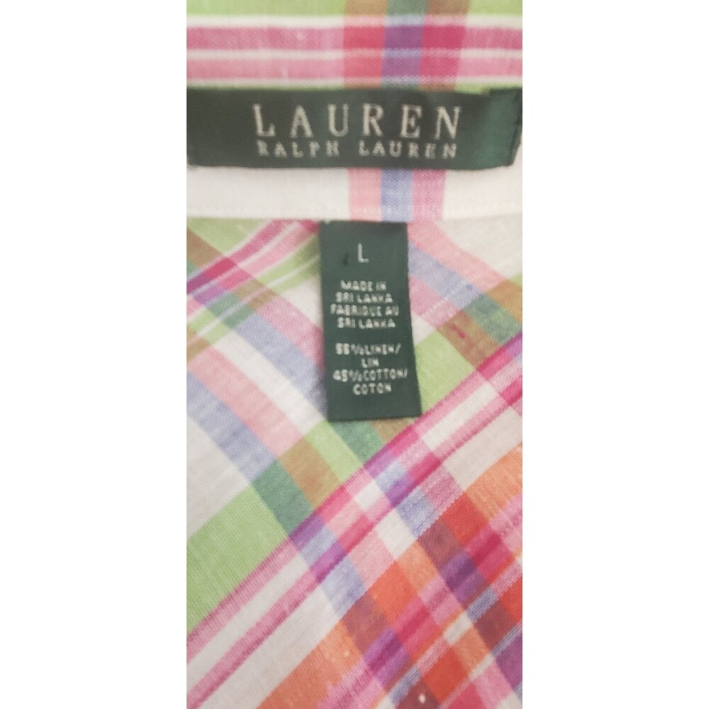 Lauren Ralph Lauren Pink Green Plaid Wrap Blouse - Size L - Picture 3 of 9